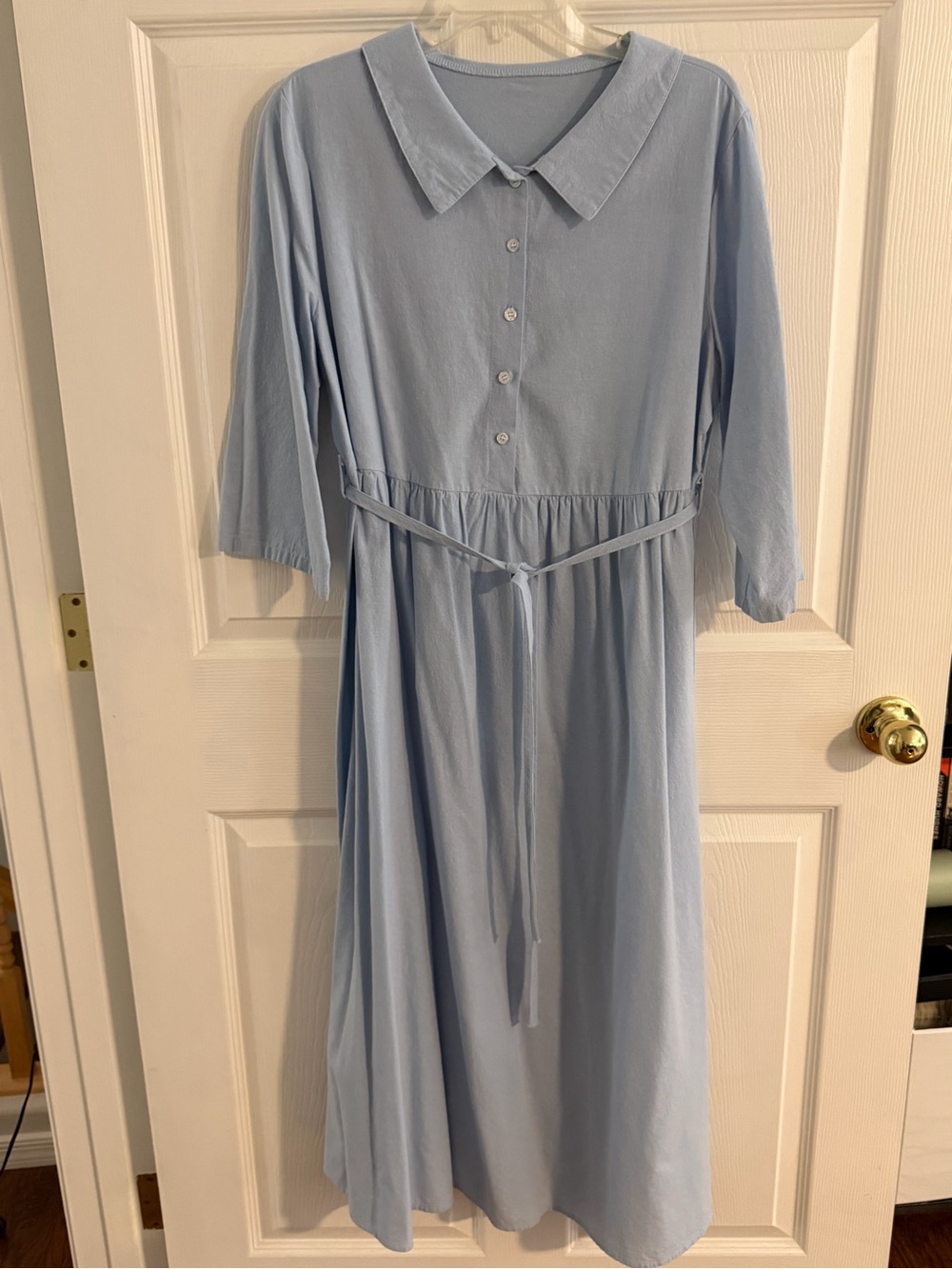 Light Blue Collared Tie-Waist Maxi Dress